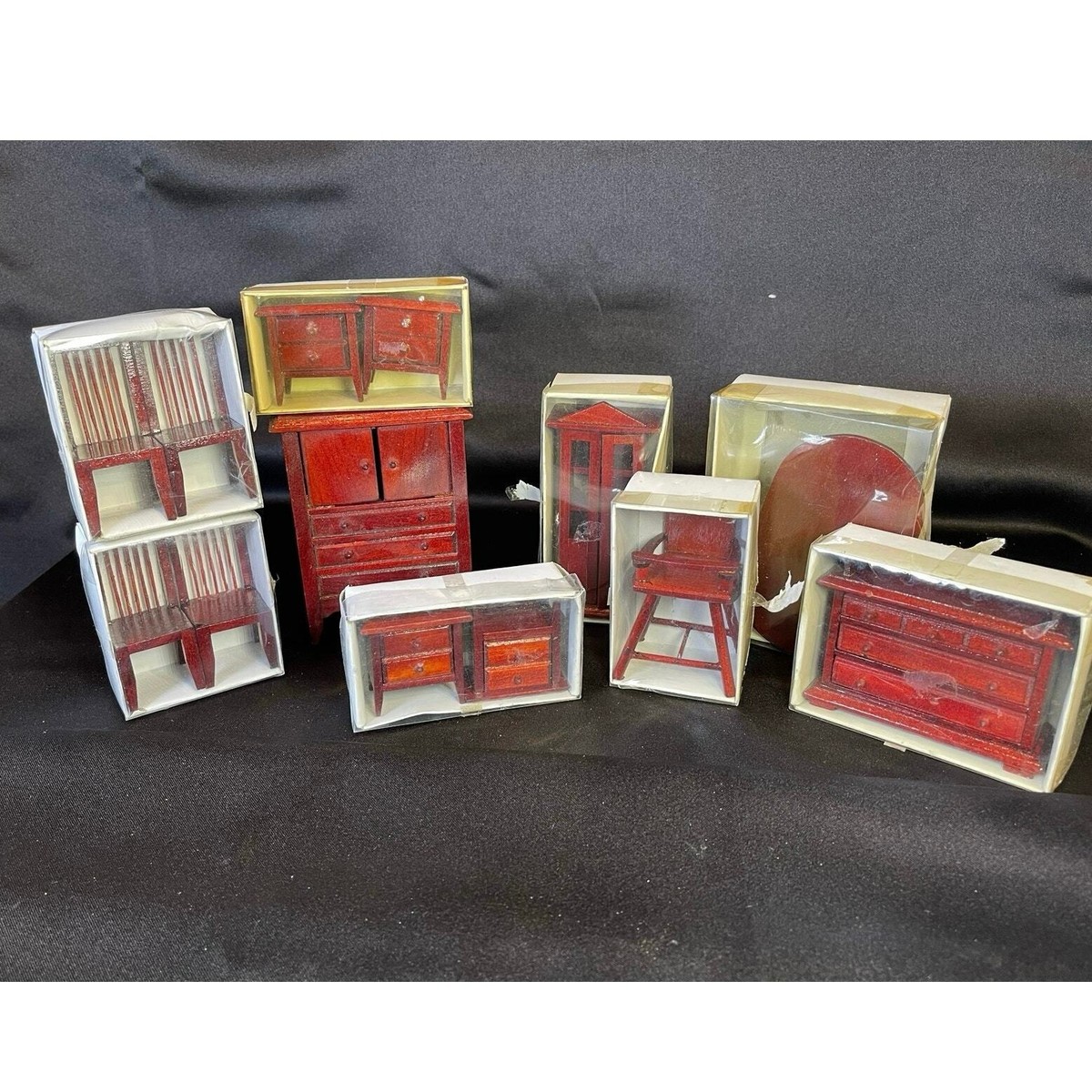 Lot Of Miniature Dollhouse Furniture Cherry Oak Dollar Tree Wood Aged  Years