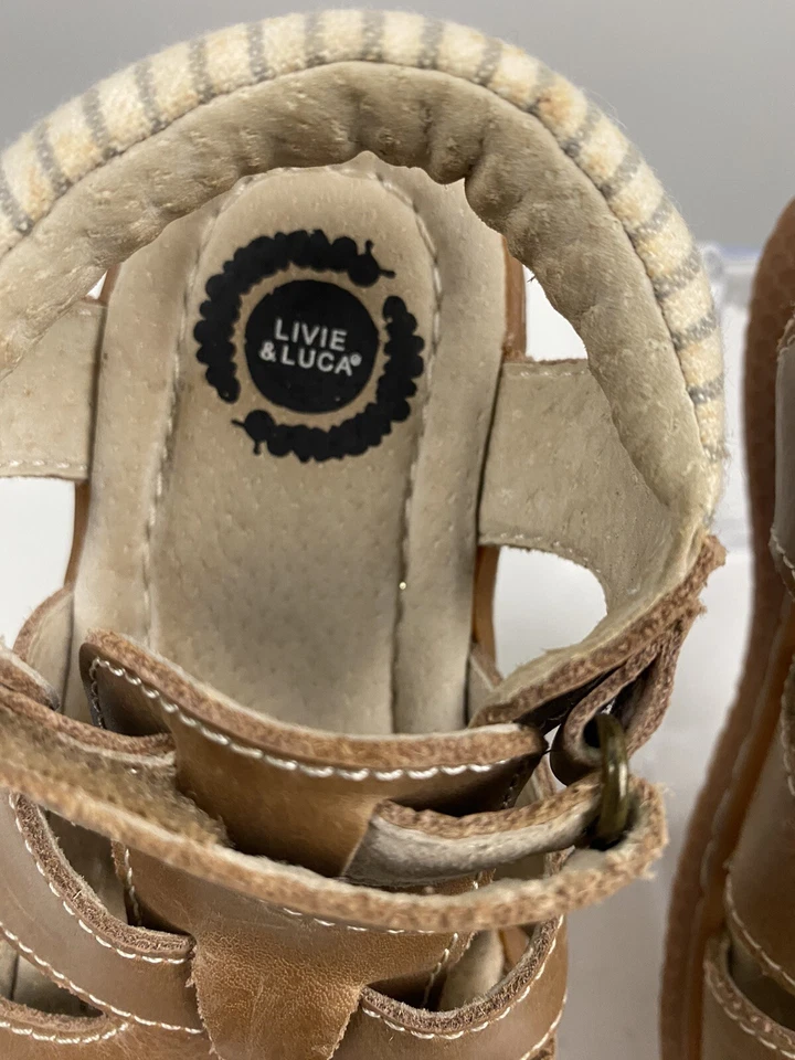 Livie And Luca Niños Pequeños Zapatos Sandalias Marinero Cuero Tostado Talla 8 Foto 3 de 4