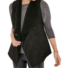 Stella & Dot Faux Shearling Chalet Vest Size Small Black Soft