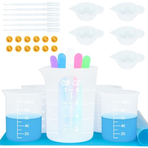 Silicone Measuring Cups Tool Kit for Resin, Non-Stick 250 & 100ml Epoxy Mixin...