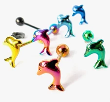 1pc Dolphin Design Tongue Ring Titanium Anodized 14g Tounge Barbell Body Jewelry