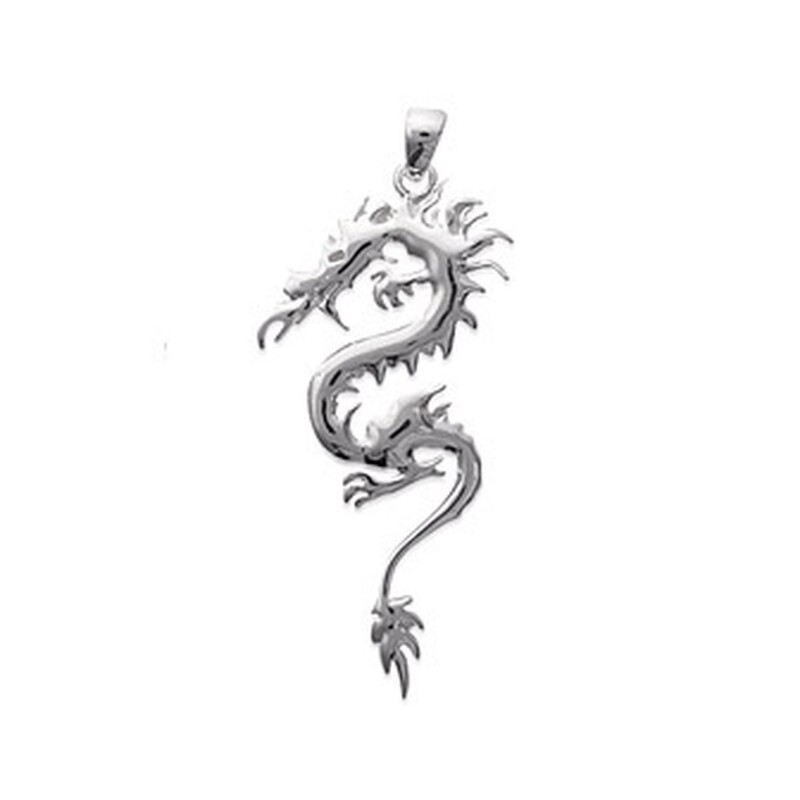 Pendentif dragon en argent 925 rhodié ciselé main pour homme chic