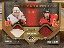 Jarome Iginla/ Owen Nolan SP game used authentic fabrics dual/25