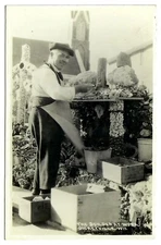 Real Photo Postcard Dickeyville Grotto Builder at Work Mathias Wernerus WI RPPC
