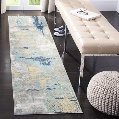 Jasper Collection Runner Rug - 2' x 12', Grey & Gold, Modern Abstract Design,...