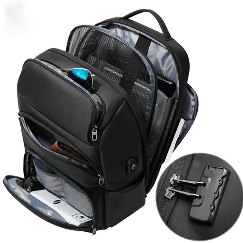 Mochilas antirrobo antirrobo para computadora portátil de 17 pulgadas con carga USB para hombres de negocios escuela bolsa de viaje - Imagen 3 de 17