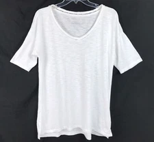 TALBOTS Top Womens M Short Sleeve White Crochet Clean Girl Capsule Minimalist