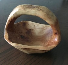 Burl Wood Carved Basket with Handle