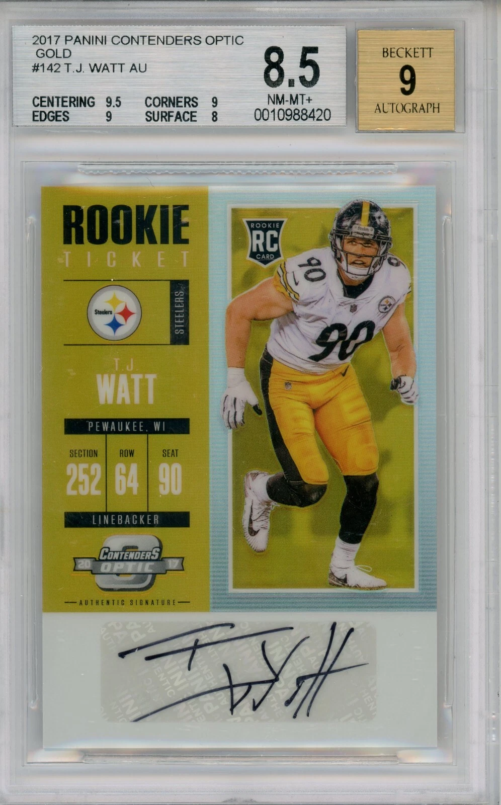 TJ Watt Panini Contenders Optic #142 Autograph-Gold