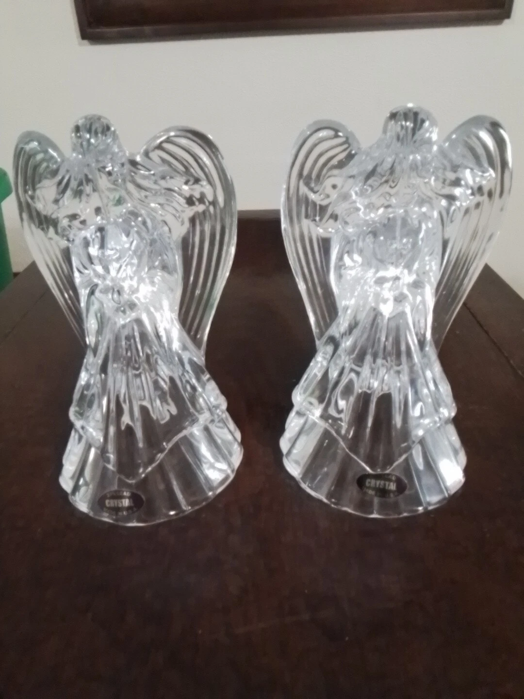 2 Lead CRYSTAL GLASS ANGEL Candle Holders 7 1 4” Heavy MINT CONDITION