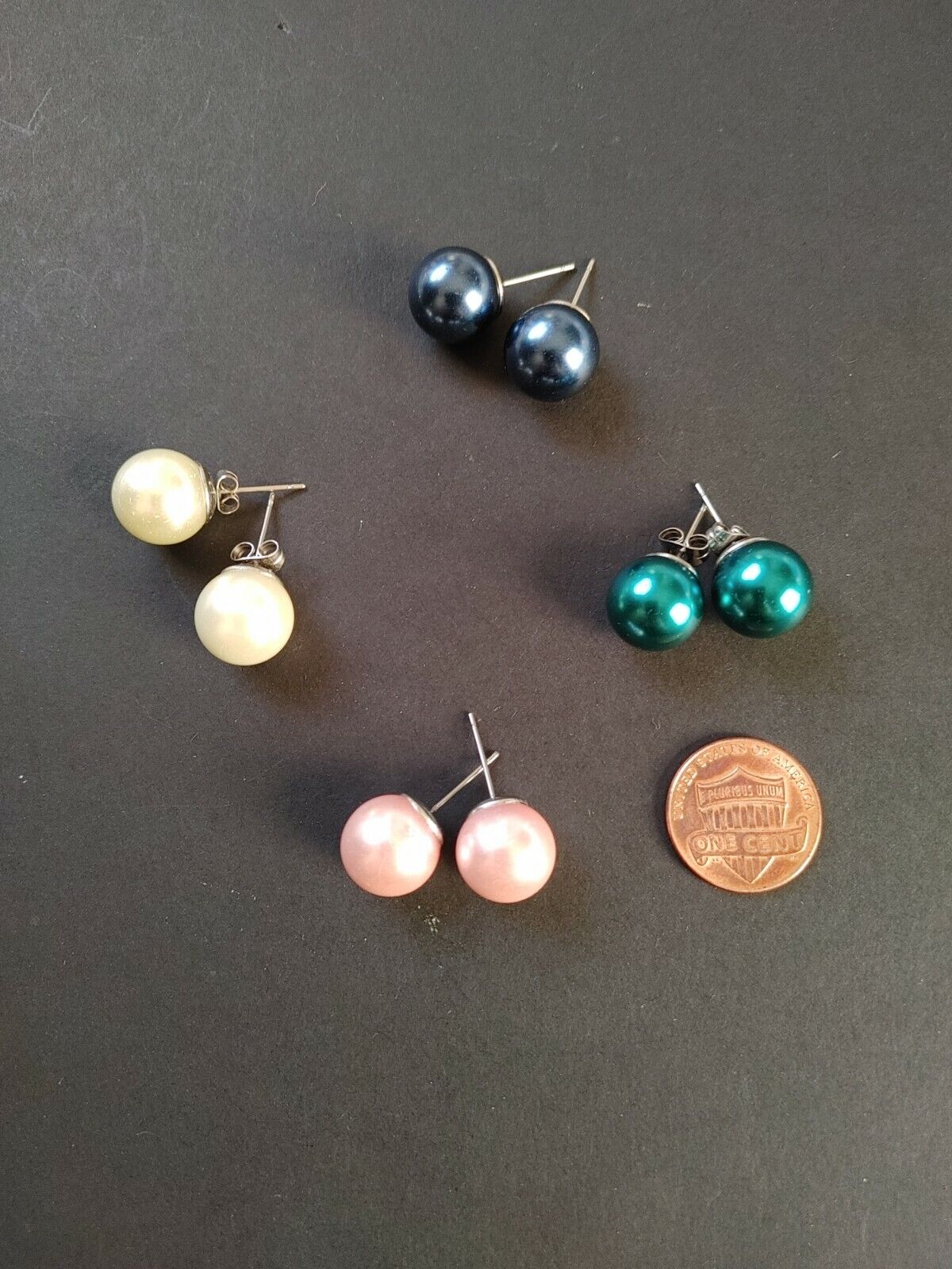Vintage earrings LOT 4 pair stud faux pearl glass… - image 1