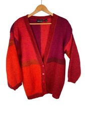 PAUL HARRIS Women's Red Pink Colorblock Mohair Blend Oversized Cardigan Sweater