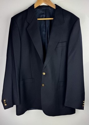Jaeger Men's Wool Single Breast Jacket Size 46  - Navy Blue Gold Button