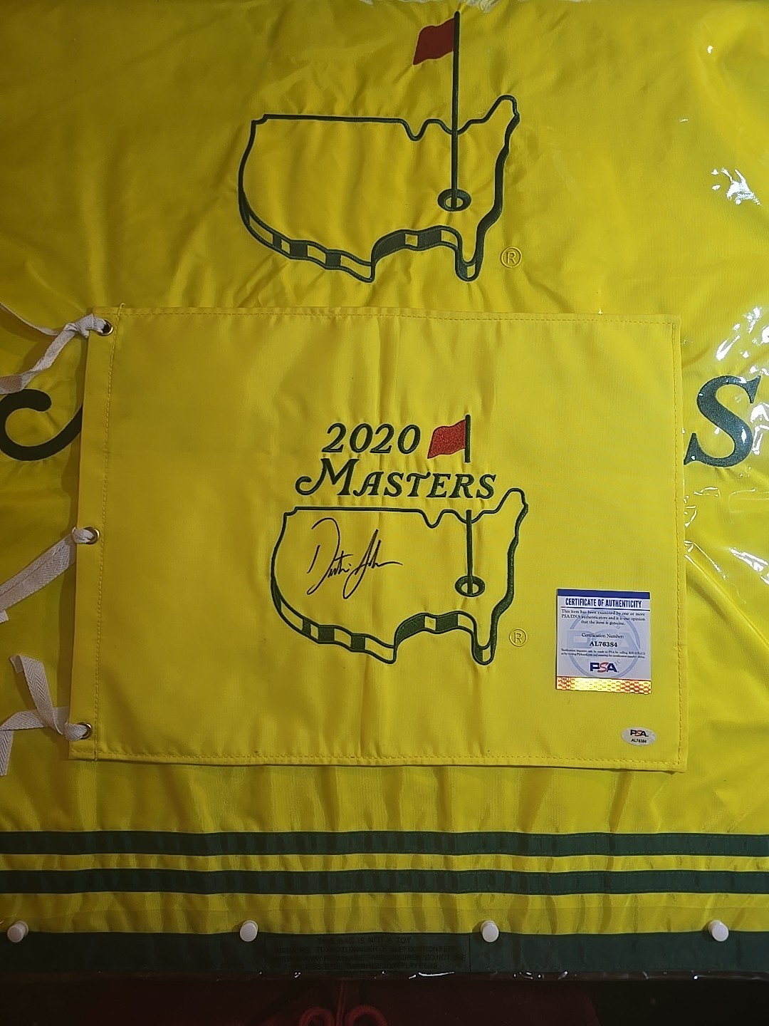 Dustin Johnson Autographed Signed 2020 MASTERS GOLF FLAG 2016 US OPEN PSA AL76384 