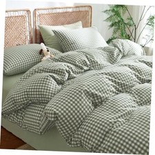 Gingham Duvet Cover Size 100 Washed Cotton Queen Green Gingham No Comforter