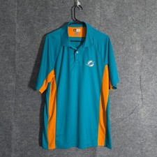 Miami Dolphins NFL Team Apparel Polo Shirt Mens Size L Football Teal Orange Logo