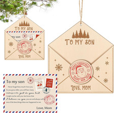 to My Son Christmas Ornament Gifts from Mom Wooden Envelope Shaped Christmas Tre