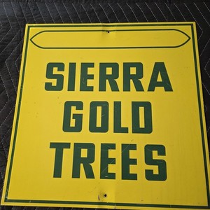 Vintage Sierra Gold Trees Painted Tin Sign Yuba City CA Orchard Farm Ag