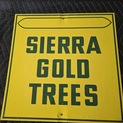 Vintage Sierra Gold Trees Painted Tin Sign Yuba City CA Orchard Farm Ag
