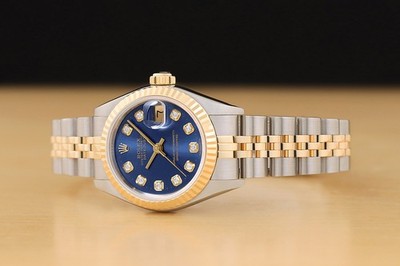 ROLEX LADIES DATEJUST 69173 BLUE DIAMOND DIAL 18K YELLOW GOLD