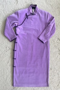 Chinese Traditional Lavender Purple Velvet Relaxed Fit Cheongsam Dress Size 8 S