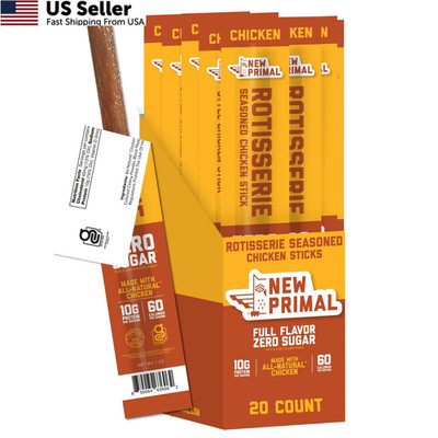 New Primal Rotisserie Chicken Sticks, Zero Sugar High 1 Ounce (Pack of 20)