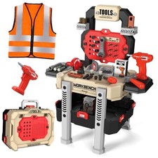 Toddler Tool Bench Set, 79pcs Pretend Construction Toy Set with Drill for Red