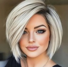 Short Ombre Blonde Bob Wigs With Bangs Straight Heat Resistant Synthetic Wig