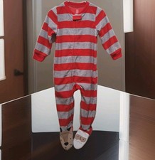 NWT Carter's Christmas Sleeper Feet Pajamas 18 Mos Striped Red Gray MSRP 16.99