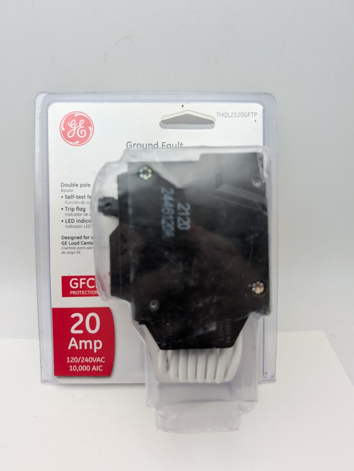 GE THQL2120GFTP 20 Amp Double Pole Ground Fault Breaker w/Self-Test *PKG Wear