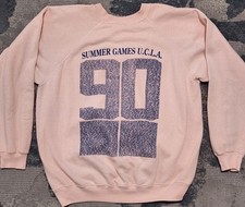 Vintage 90s UCLA Sweatshirt Womens XL Pink 1990 Summer Games Sweater AOP Names