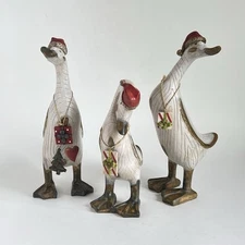 3 Vintage Tii Collections Folk Art Holiday Christmas Ducks Santa Hat Figures