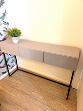 Grey Desk Console Table 120x40x75cm, 3 Drawers, Black Metal Legs, Modern
