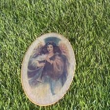 Vintage Stained Glass Angel Oval Hanging Decor   Unbranded