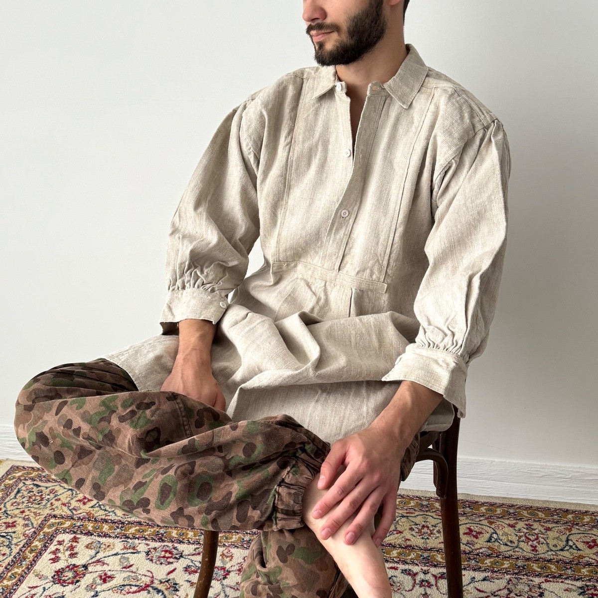 ≈1880s Antique French Peasant Work Linen Hemp Smock Shirt | eBay