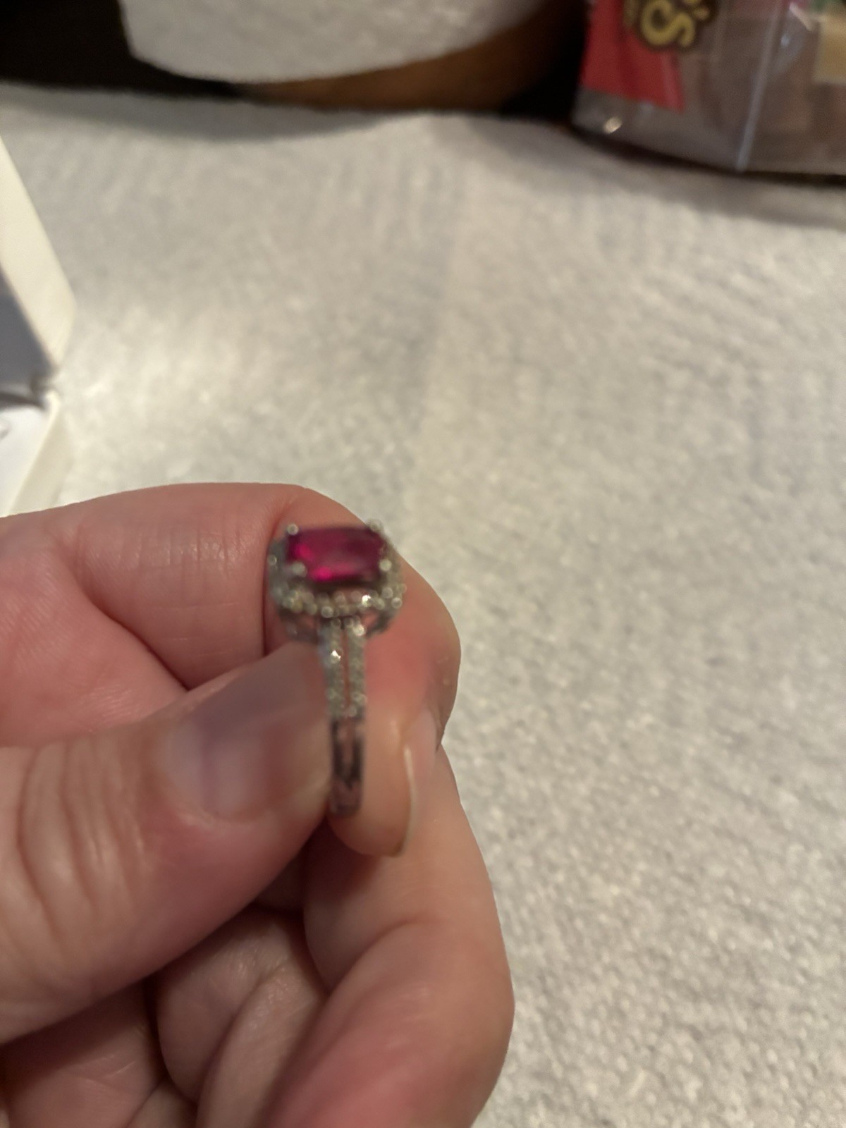 Estate .925 Silver Ring With Created Ruby And Whi… - image 4