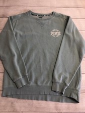 Victoria's Secret PINK Sweatshirt Womens Small Green Crewneck Pullover Logo