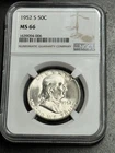 1952 S Franklin Half Dollar Graded NGC MS66 Stunning Gem BU 50c Coin (1646)