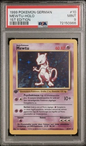 1999 Pokemon GERMAN 1st Edition Base Set Mewtu-Mewtwo Holo 10/102 PSA 9 MINT