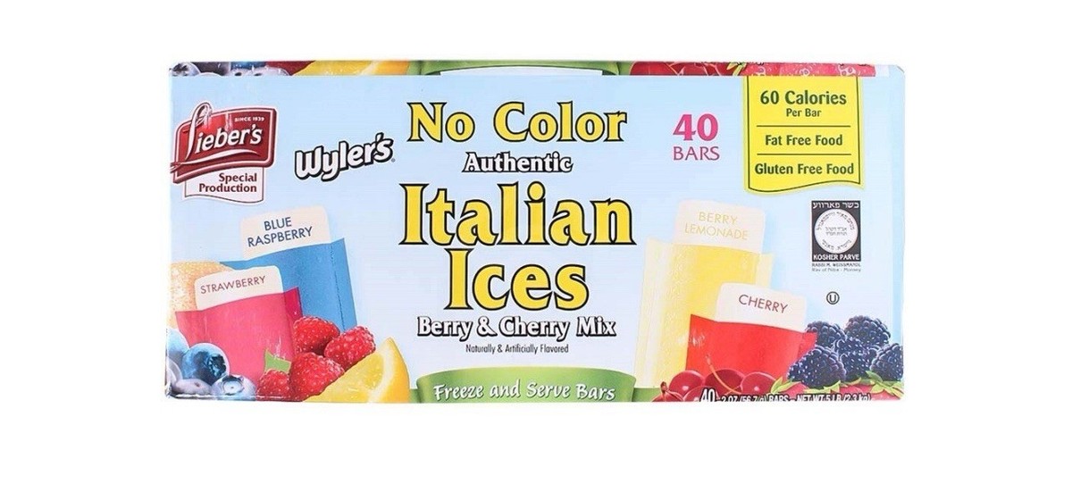Wylers No Color Authentic Italian Ices - 40 Bars- Berry And Cherry