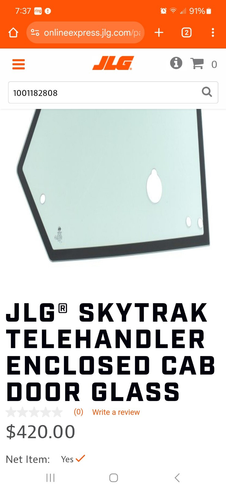k0808　SKYLRK Jlg 1001182808 Skytrak Enclosed Cab Door Window New Oem | eBay