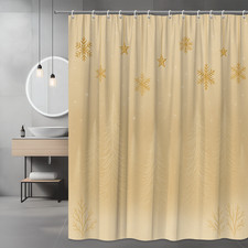 Christmas Tree Shower Curtain with Gold Stars and Snowflakes