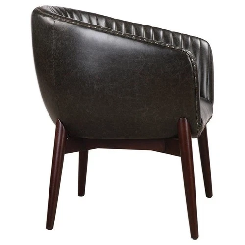 Uttermost Anders Faux Leather and Wood Accent Chair in Black and Brass - Picture 4 of 9