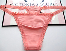VICTORIA'S SECRET Cotton V-String Thong Panty VS Lace Trim S M XL Orange NWOT