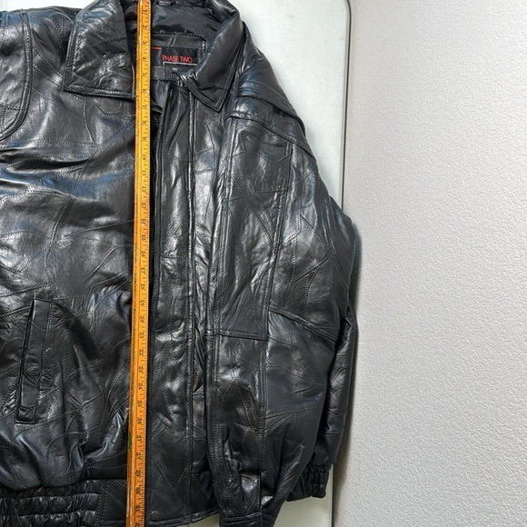 Phase Two Mens Black Leather Patchwork Bomber Jac… - image 6