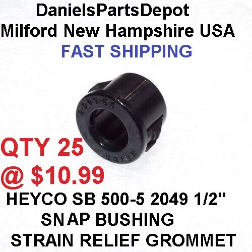 X25 1/2" HEYCO SB 5005 2049 SNAP BUSHING BLACK NYLON CABLE PROTECTOR