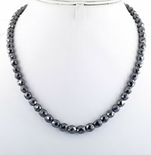 5 mm Black Diamond Beads Necklace 28 Inches Round Faceted With Certificate