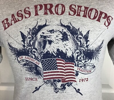 Bass Pro Shops An American Tradition Eagle Flag Patriotic Gray Sz