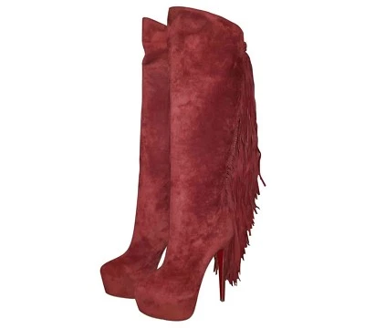 1985€ * CHRISTIAN LOUBOUTIN Interlopa 160 Fringed Red Knee Boot FR 40 US 10 UK 7 - Photo 1/4