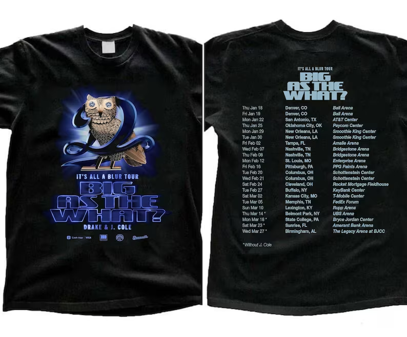 Discover Drake and J. Cole Big As A What Tour 2024 Black T-Shirt Gift Fans Music